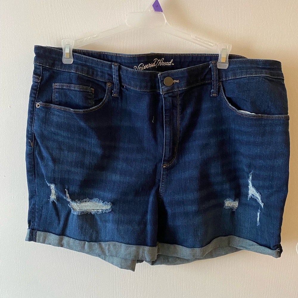 Distressed Dark Wash Denim Short
